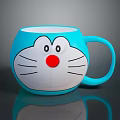 Cute Blue Daily Use Mug Featuring Doraemon Face Design And Handle 3d model