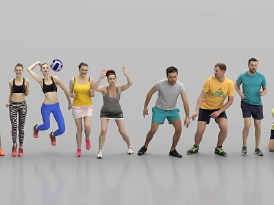 Group of People Doing Various Exercises in Activewear with Dynamic Poses 3d model