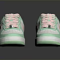 Stylish Casual White And Light Green Sneakers With Pink Star Pattern And Laces
