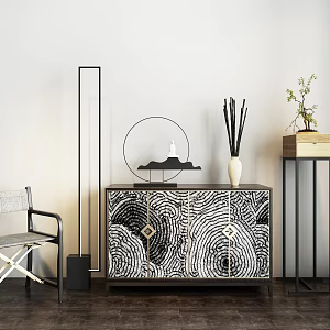 New Chinese Style Entrance Cabinet Side Single Chair Floor Lamp Flower Combination 3d model