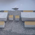 Outdoor Concrete Table And Chair Set With Grid Patterns And Wooden Tops