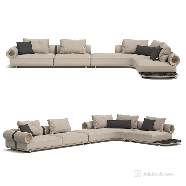 Modern Beige Sectional Sofa With Black Cushions And Metal Accents Design 3d model 