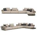 Modern Beige Sectional Sofa With Black Cushions And Metal Accents Design