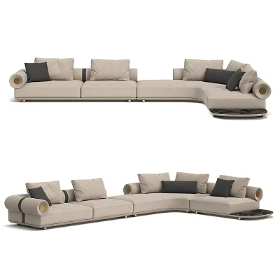 Modern Beige Sectional Sofa With Black Cushions And Metal Accents Design 3d model