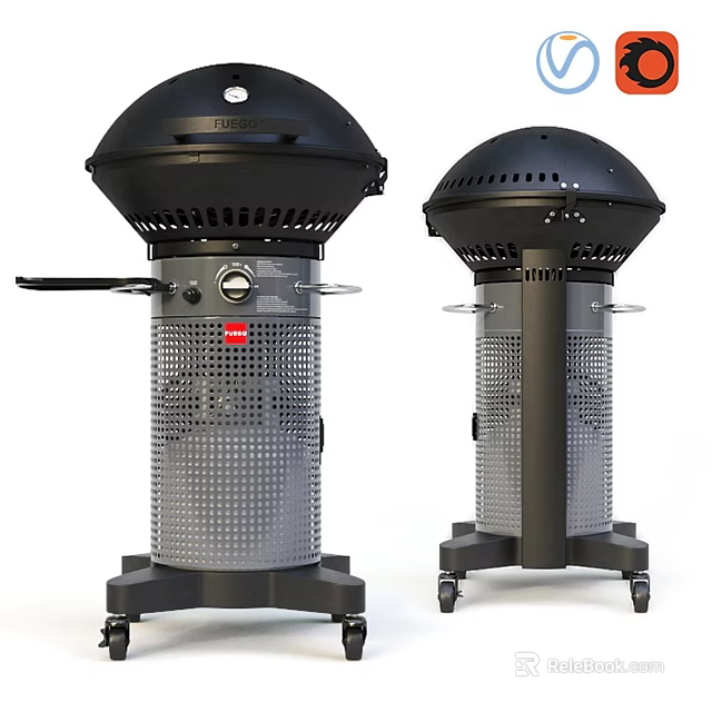 Outdoor Cooking Grills Black Design With Wheels And Control Knobs 3d model 
