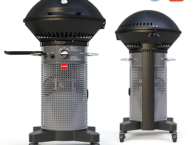 Outdoor Cooking Grills Black Design With Wheels And Control Knobs 3d model