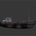 Rusted Old Ship With Weathered Hull Blue Red Color And Mast