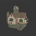 Traditional Church Building With Tower Red Tile Roof Arched Windows And Stone Steps