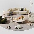Modern Beige Sofa and White Coffee Table Combination with Green Accent Chair Floor Lamp and Rug