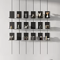 Light Gray Background Wall With Neatly Arranged Black Shelves And Gold White Decorations