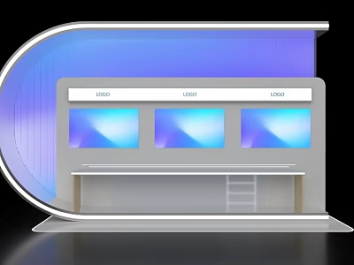 Modern Exhibition Island With Display Screens Multiple Logos And Sleek Structure Design 3d model
