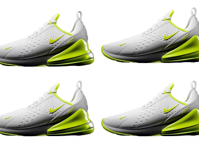 White and Neon Green Lightweight Sports Sneakers with Breathable Mesh and Sporty Design 3d model