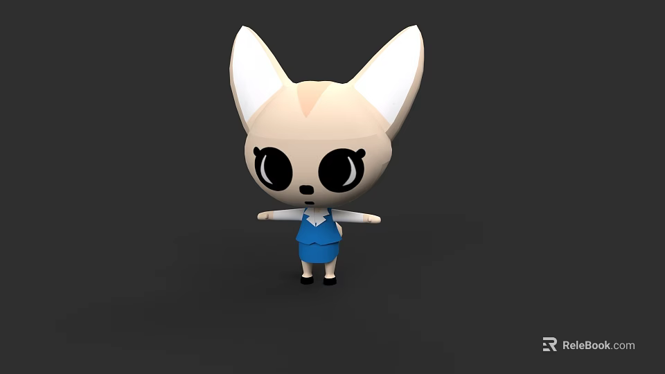 Cute Cartoon Character With Big Ears Black Eyes And Blue Overalls 3d model 
