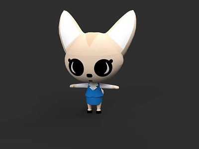 Cute Cartoon Character With Big Ears Black Eyes And Blue Overalls 3d model