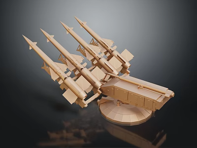 Military Weapon Model With Multiple Missile Launchers Wooden Structure And Circular Base 3d model