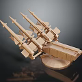 Military Weapon Model With Multiple Missile Launchers Wooden Structure And Circular Base