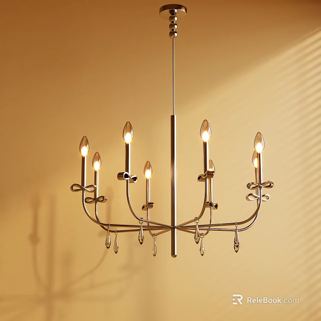 Elegant Chandelier With Multiple Arms Candle Shaped Bulbs And Decorative Pendants 3d model 