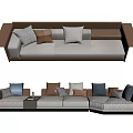 Modern Modular Sofa Set With Mixed Color Pillows And Linen Upholstery 3d model