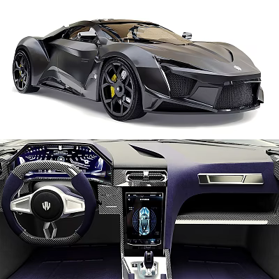 Sleek Sports Car Exterior And Luxurious Interior With Dashboard Steering Wheel And Infotainment Screen 3d model