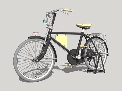 Classic Black Bicycle With White Handlebars Yellow Seat And Rear Rack 3d model