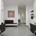 Modern Minimalist Bright Hair Salon Interior Design With Comfortable Styling Chairs And Large Wall Mirrors