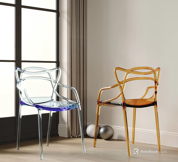 Modern Transparent Leisure Chairs In Blue And Gold For Living Room Interior 3d model 