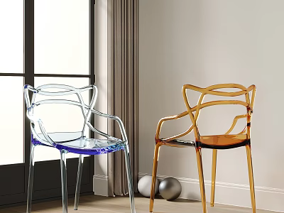 Modern Transparent Leisure Chairs In Blue And Gold For Living Room Interior 3d model