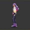 Cartoon Child Character With Purple Pigtails White Top Purple Pants And Pink Sneakers