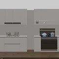 Modern Kitchen Appliances Setup With White Cabinets Gas Stoves Range Hood And Oven