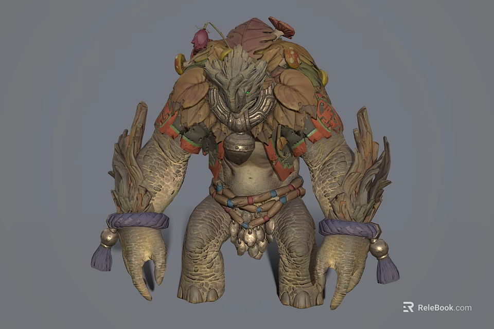 Fantasy Creature Character Design With Natural Armor Leaf Decorations And Claws 3d model 