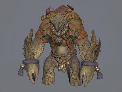 Fantasy Creature Character Design With Natural Armor Leaf Decorations And Claws 3d model