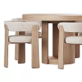 Modern Minimalist Round Wooden Dining Table and Chairs Set with Upholstered Seats and Armrests
