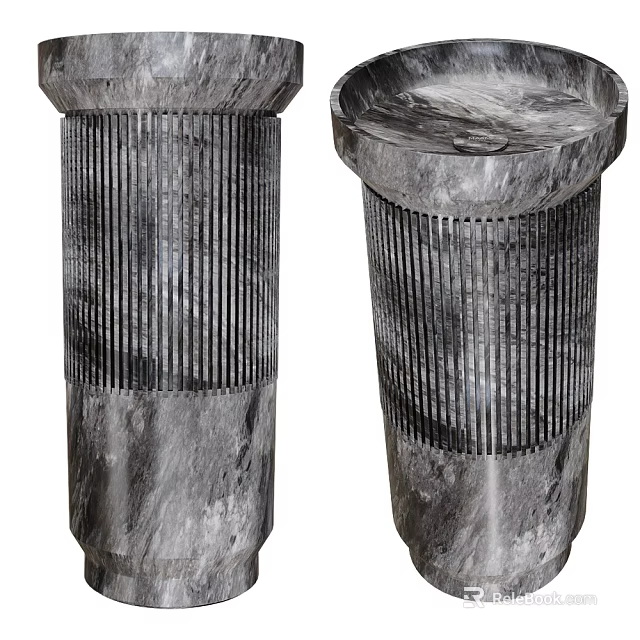 Two Freestanding Marble Washbasins With Vertical Striped Pedestal Design And Smooth Surface 3d model 