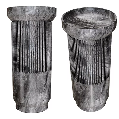 Two Freestanding Marble Washbasins With Vertical Striped Pedestal Design And Smooth Surface 3d model