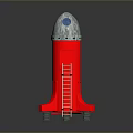 Colorful Red Rocket Model With Silver Top Green Wheels And Stand On Dark Surface