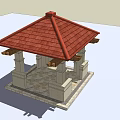 Traditional Pavilion Structure With Red Tiled Roof And Stone Pillars