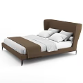 Modern Double Bed With Brown Headboard White Bedding Pillows And Nightstand 3d model