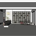 Modern Mall Counter Interior With Display Shelves Bags And Decorative Lighting