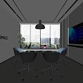 Modern Conference Room With Round Table Black Chairs Large Screen And ORIENSYSTEM Logo