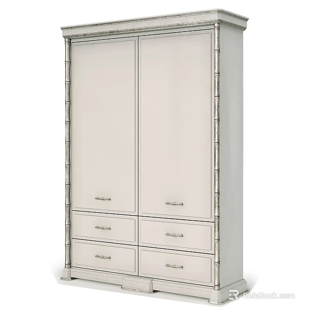Modern White Double Door Wardrobe With Sleek Frame And Bottom Storage Drawers 3d model 