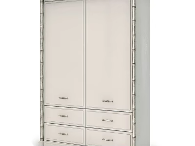 Modern White Double Door Wardrobe With Sleek Frame And Bottom Storage Drawers 3d model