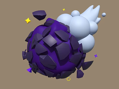 Purple Cracked Sphere Decorative Ornament Set With White Clouds Yellow Stars and Small Accents 3d model