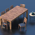 Wooden Rectangular Dining Table And Chair Set With Six Chairs And Round Side Table Decor