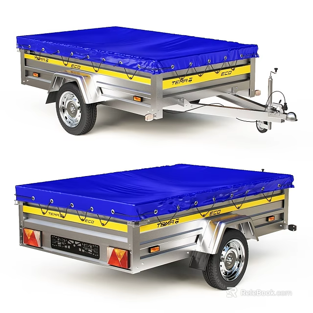 Automotive Trailer Parts Featuring Blue Cover Yellow Stripes And Silver Frame 3d model 