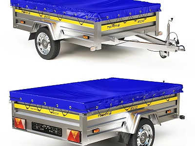 Automotive Trailer Parts Featuring Blue Cover Yellow Stripes And Silver Frame 3d model