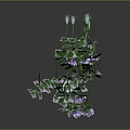Green Plant Vine Sculpture Featuring Leaves Flowers Red Fruits Natural Flowing Form and Reflections