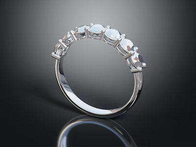 Elegant Silver Fashion Ring With Round Gemstones On Simple Curved Metallic Band 3d model