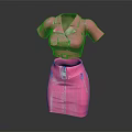 Stylish Pink Short Sleeve Leather Dress With Zipper And Belt Design