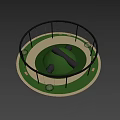 Outdoor Circular Playground With Swings Black Metal Frames Green Surface And Children Playing