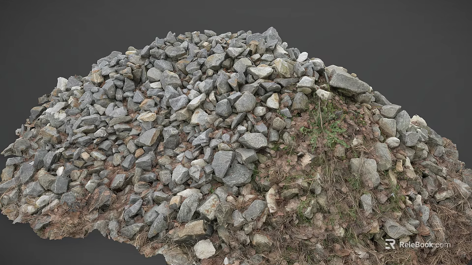 Natural Stone And Wood Pile With Rough Surfaces And Green Grass Elements 3d model 